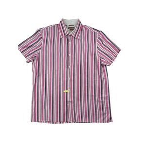 Michael Kors Men's Large Pink White Black Vertical Stripe Button Down Shirt SS